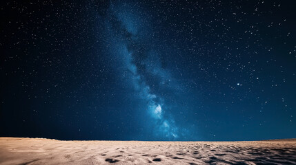 Poster - clear night sky showcasing the milky way galaxy over a desert landscape with visible sand textures i