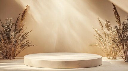 Wall Mural - Warm Ambient Podium on Soft Beige Background for Versatile Product Display Concept