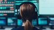 © nattapon98 - Focused individual wearing headphones, immersed in data analysis, surrounded by high-tech screens.