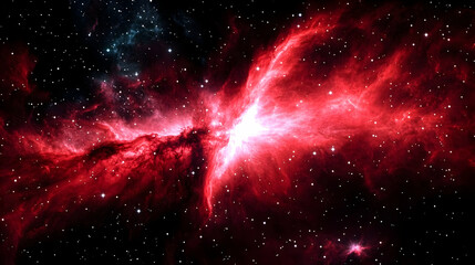 Wall Mural - A Cosmic Nebula of Red and White Glowing Gas,  Shining Brightly Against a Starry Black Sky