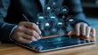 © Marketplace - Customer effectively signs a digital car insurance policy using innovative technology on a tablet device