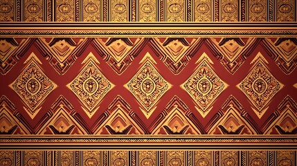 Wall Mural - Traditional Thai Textile Pattern Background with Repeating Geometric Motifs in Earthy Tones