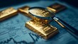 © pongtap - Investors analyze gold bars with magnifying glass