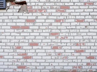 Wall Mural - White grunge brick wall with rough texture and weathered appearance, urban, cracked, backdrop