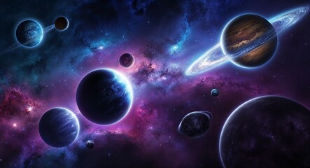 Wall Mural - Anime space background stars planets nebula cosmic vast universe deep celestial serenity