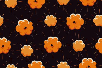Wall Mural - seamless explosion and burst pattern. booms and bangs, fire clouds and glowing flames, repeating pri