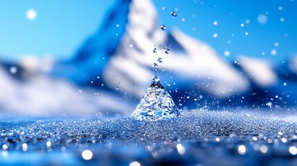 Wall Mural - A drop of water falling into the water with a mountain in the background