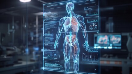 Wall Mural - Futuristic Medical Holographic Interface for Interactive Anatomy Visualization and Training