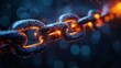 © Jaruwan - Close-Up of Glowing Chain Links with a Vibrant Blue Background, Showcasing Textures and Details in an Abstract and Modern Design