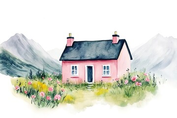 Wall Mural - beautiful village summer landscape with cozy house
