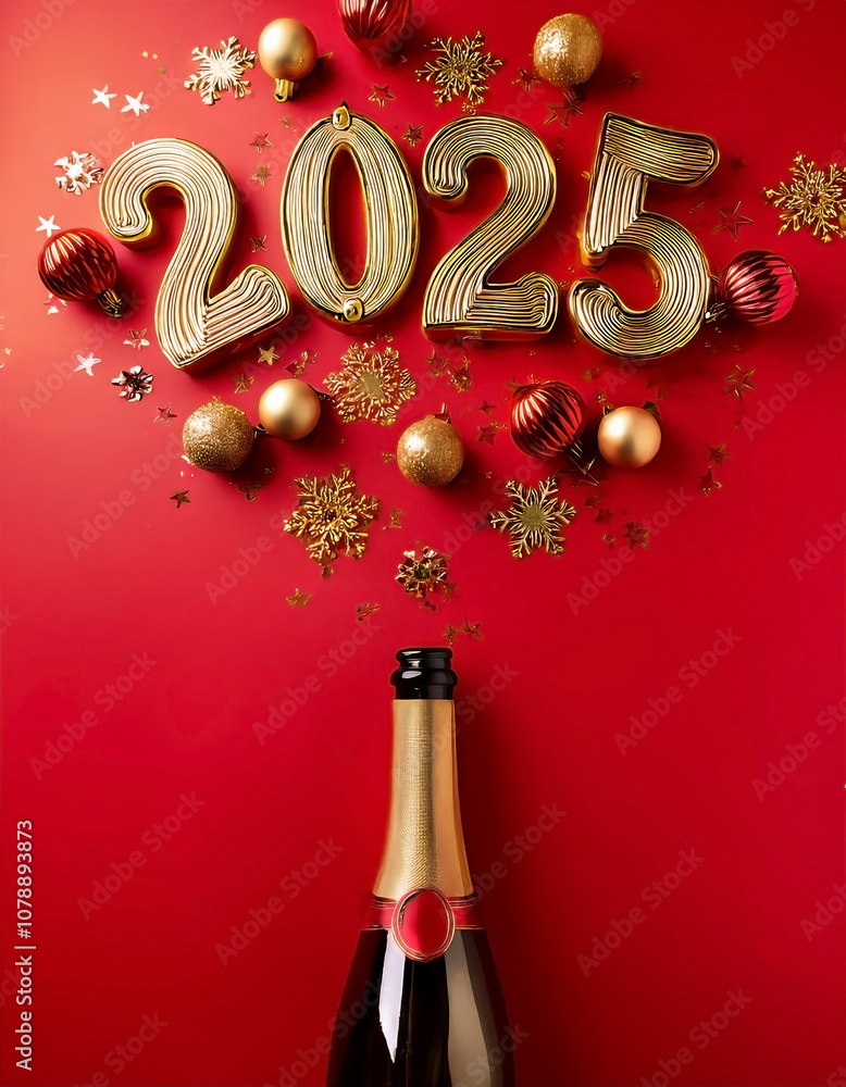 Festive vertical New Year 2025 celebration featuring a champagne bottle ...