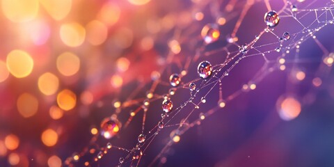 Wall Mural - colorful abstract background with beautifully blurred lights and bright drops on a web. ideal for cr