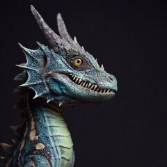 Wall Mural - blue dragon on black background, very detailed, full 8k wide focus, in portrait