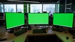 © WINGGOD - Green screen computer in a shared office with multiple workstations around