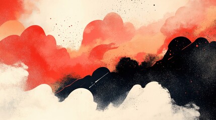 Wall Mural - Abstract red and black watercolor background with swirling clouds.