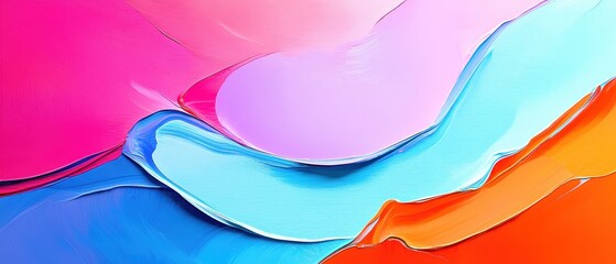 Wall Mural - vibrant abstract paint layers in pink, blue, and orange on a smooth surface.