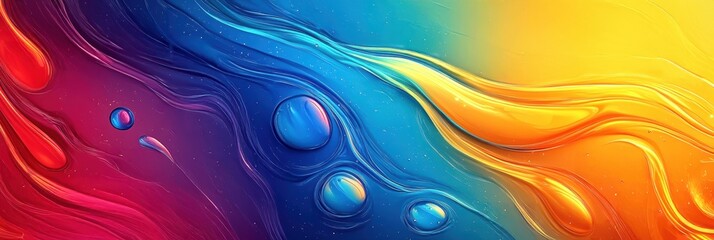 Wall Mural - Abstract colorful waves with droplets on a vibrant background.