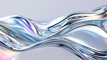 Wall Mural - Abstract smooth metallic wave with iridescent colors on a white isolate background.