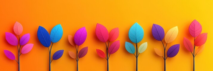 Wall Mural - colorful flower shapes on a vibrant yellow-orange background.