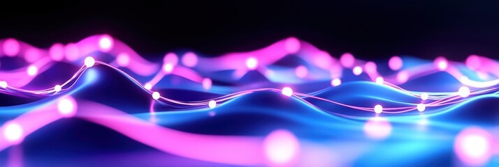 Wall Mural - Colorful abstract waves flowing with vibrant light effects against a dark background.