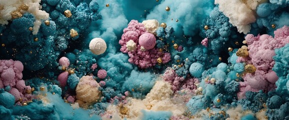 Wall Mural - Abstract Dreamy Pastel Landscape with Floating Spheres