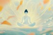 © Roza - Illustration of a serene figure meditating in lotus position, surrounded by soft flowing light and abstract petals