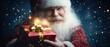 © Funk Design - Santa Claus Holding a Gift Box with Sparkling Magic in Snowy Night Scene