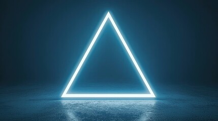 Wall Mural - Neon blue triangle glowing in dark space, modern abstract design.