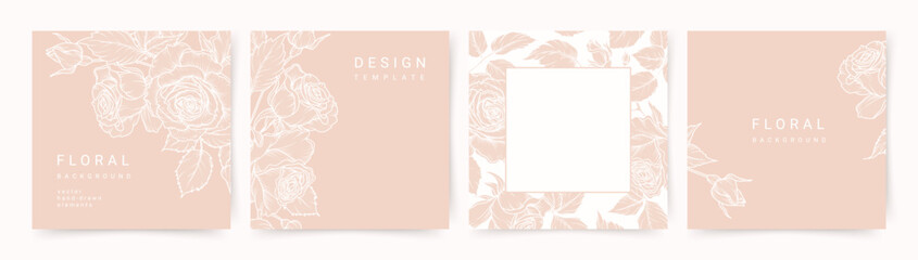 Wall Mural - floral elegant background with hand drawn rose flower elements in pink. vector design templates for 