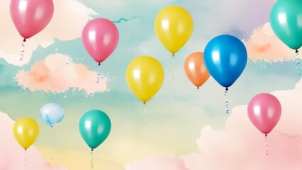 Wall Mural - Happy Birthday Balloons: A cheerful and colorful image of balloons. Illustration. 2