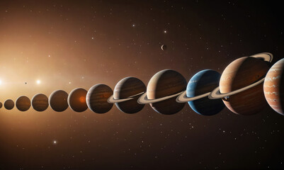Wall Mural - a depiction of the planets in our solar system, starting with the sun and extending out to neptune