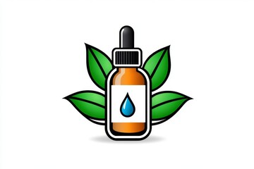 Wall Mural - A clean outline of an essential oil bottle with a simple drop icon, on a plain background