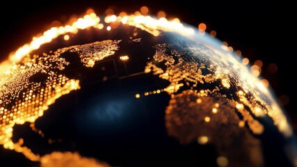 Wall Mural - global network lights glowing on digital earth globe, world business connectivity, gold on black bac