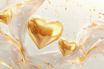 Wall Mural - Glossy Gold Hearts: Elegant Valentine's Day Celebration Background