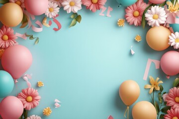 Wall Mural - Mother's Day Celebration: 3D Text Balloons with Abstract Design and Happy Birthday Greeting Card