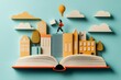 © pengzphoto - Explore the journey of knowledge through a vibrant pop-up textbook illustrating a cityscape transition