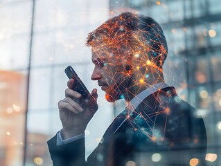 Poster - Thoughtful Businessman Standing with Phone in Office