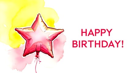 Wall Mural - A Bright Birthday Greeting: A cheerful and colorful illustration of a red star-shaped balloon, perfect for adding a touch of joy to any birthday celebration. Happy Birthday. 1