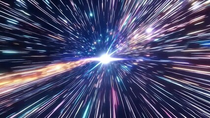 Wall Mural - space simulation acceleration deceleration creates exciting travel visual reminiscent Star Wars war hyper light speed universe flight flying wormhole blue cosmic velocity intergalactic motion moving
