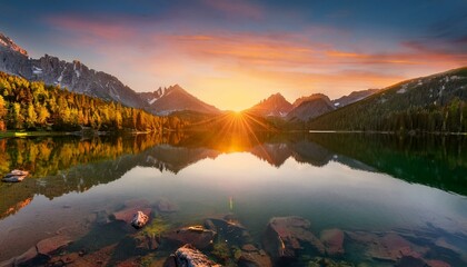 Wall Mural - sunrise over the lake 