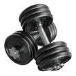 © paketesama - Pair of black adjustable dumbbells, weightlifting gym equipment, side view. Png clipart isolated on transparent background