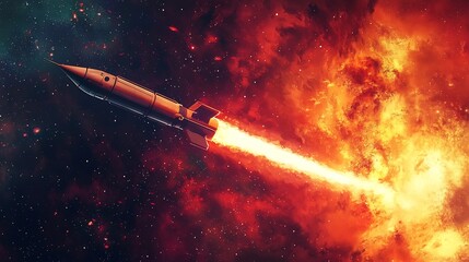 Wall Mural - rocket soaring through blazing supernova explosion in cosmic spectacle