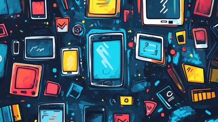 App development concept background featuring doodle design style user interfaces UI design and mobile devices A modern illustration suitable for web banners brochures and flyers
