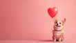 © russcom - Happy corgi with a heart-shaped balloon in a playful pink setting