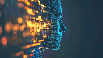 Silhouette of a businessman merging with digital binary codes to illustrate technology in business