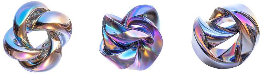 Colorful holographic loops with metallic reflections, perfect for futuristic