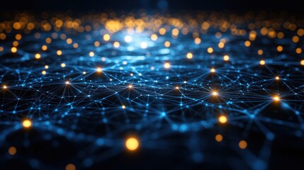 Abstract digital network with glowing nodes.