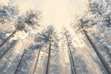 A snowy winter forest, ideal background for holiday cards and invitation text