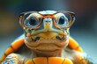 © SQUAREPIXEL - A small turtle wearing eyeglasses, looking directly at the camera with a serious expression.
