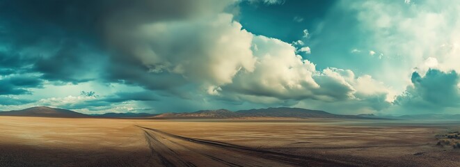 Wall Mural - cloudy sky with a field of grass in the background. the sky is dark and the grass is dry